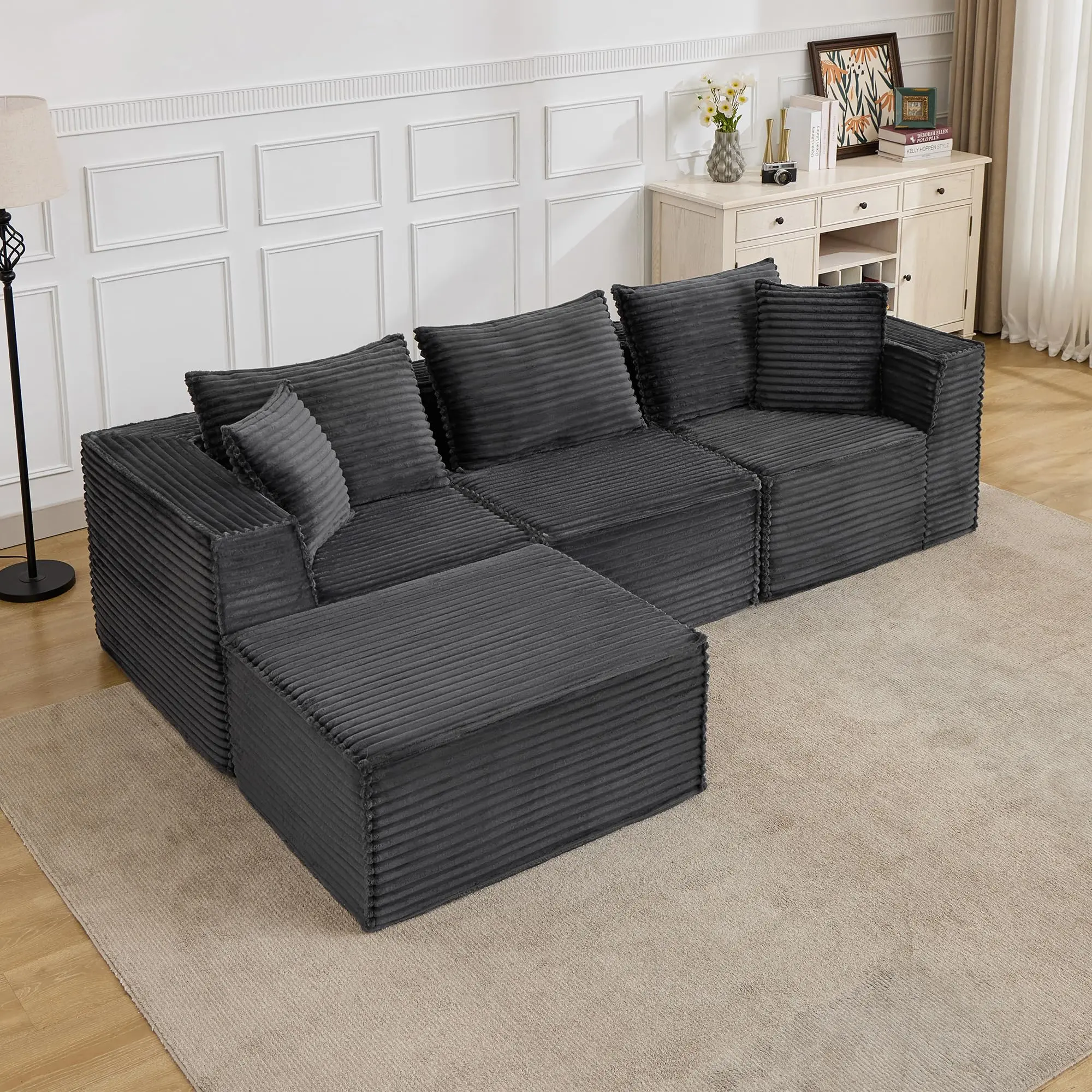 Garvee 107" Modular Sectional Sofa,Modern Cloud Sectional Couch with Deep Seat, L-Shape Boneless Couch with Chaise for Living Room Apartments Bedroom, No Assembly Required (3 Seater + 1 Ottoman),Grey