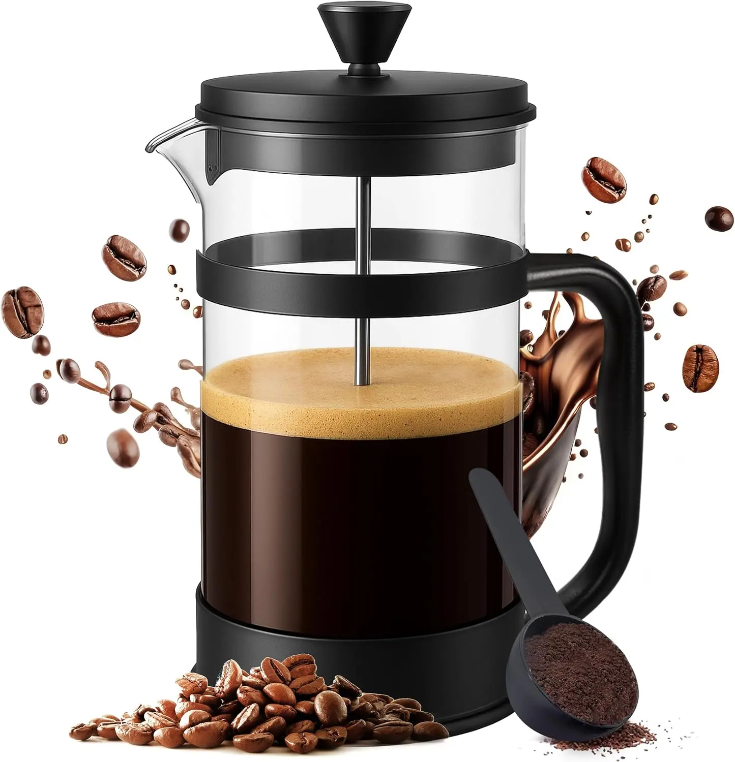34 Ounce 1 Liter  Press Coffee Maker,  Maker, Travel Coffee Presses, Heat Resistant Thickened Borosilicate Coffee Pot for Camping Travel Gifts, Black Pack of 1