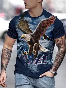 Summer Casual Outdoor Sport Short Sleeve, Eagle Flying Sky 3D Print T-Shirt, Suitable for Outdoor Activities and Home Leisure