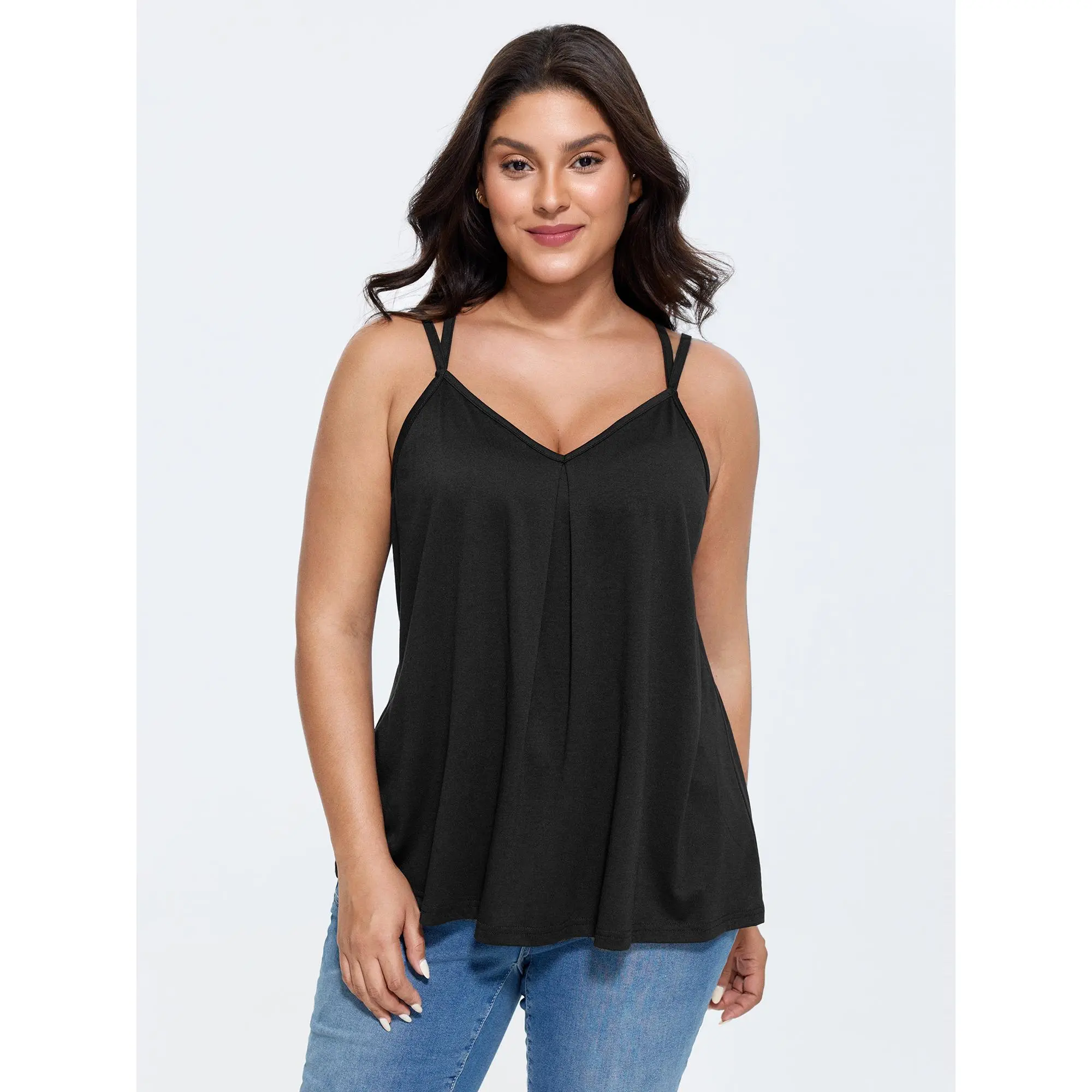 BLOOMCHIC Women's Plus Size Super Soft Polyester Fabric Sleeveless Pleated Crossover Strap Basic Casual Tank Top [M-6X],Summerfinds,back to school,back to school shopping