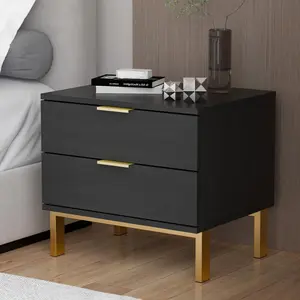 Modern Nightstand with 2 Storage Drawers & Gold Metal Legs, Minimalist and Versatile Bedside Table Sofa End Side Table (19.7" L x 15.7" W x 17.9" H)
