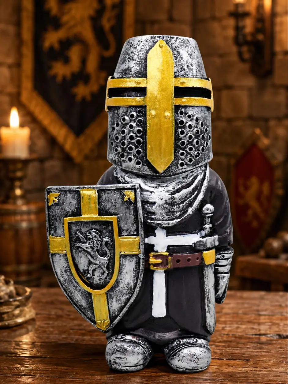 The Armored Kingdom 5-in Tall Battle Scarred Medieval Warmonger Knight Collectible - Hand Painted Resin Fantasy Warrior Art Toy, Gold Accents, High-Quality Room Decor, Conquest Symbol for Collectors, Action Figures