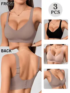 3 Pack Value Bundle Seamless Bra for Women Wireless Wide Straps Anti-sagging Support for Daily Yoga Work Wear Wireless Sports Bras