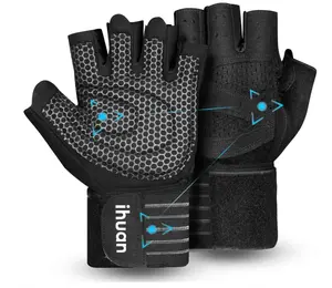 ihuan Ventilated Weight Lifting Gym Workout Gloves with Wrist Wrap Support for Men & Women, Full Palm Protection, for Weightlifting, Training, Fitness, Hanging, Pull ups