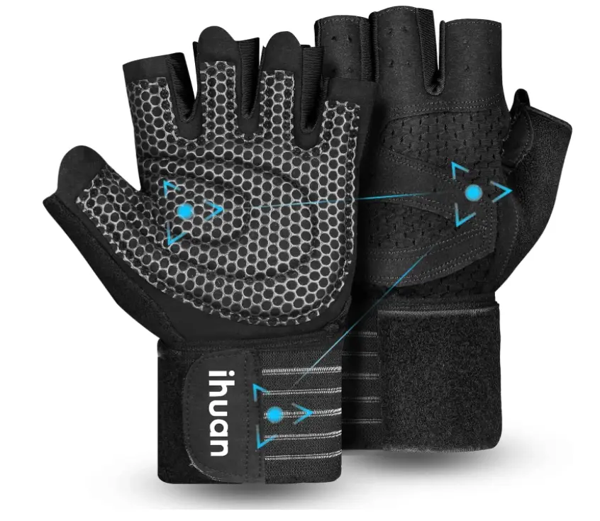 ihuan Unisex Weight Lifting Gym Gloves - Ventilated, Lightweight, Reinforced Grip & Protection Sports Gloves with Full Palm Coverage, Wrist Wrap Support for Weightlifting, Training, Grip Sports Gloves