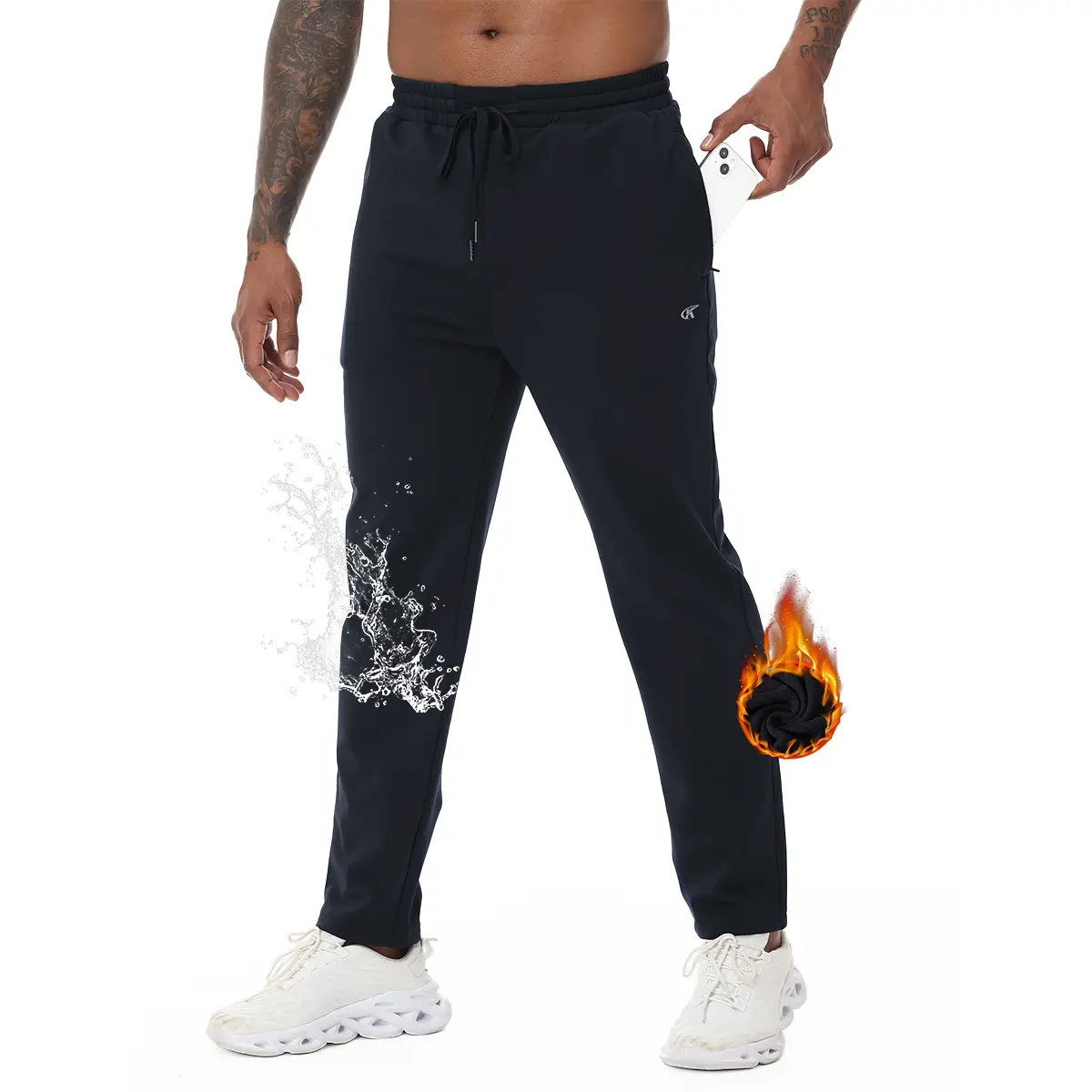 Men's Winter Warm Tapered Fleece Jogging Pants - Water Resistant, 3 Zipper Pockets, Athletic Gym Workout Sweatpants, Tapered Sweatpants