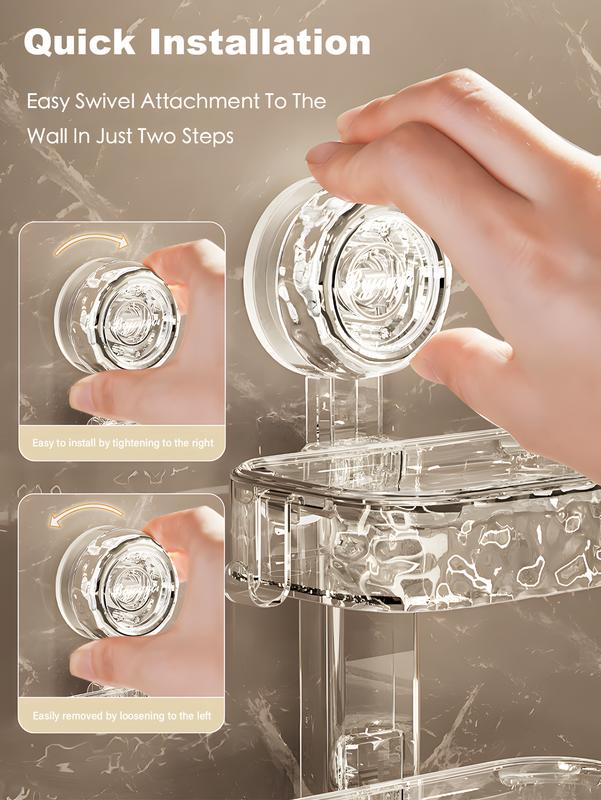 1/2 Layer Wall Mounted Soap Box, Suction Cup Soap Holder, Drill-Free Soap Dish, Bathroom & Kitchen Sink Storage Rack, Plastic & Stainless Steel