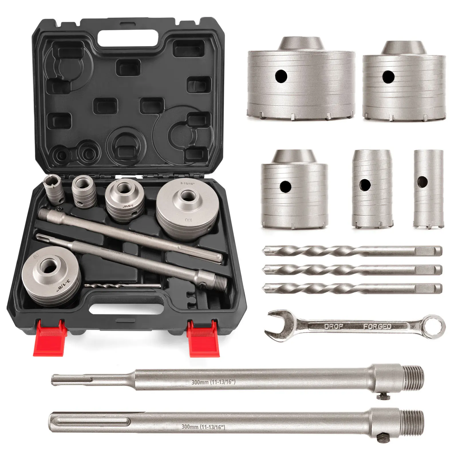 11PCS Concrete Hole Saw Kit 30mm-100mm with Max Shank & SDS Plus for Concrete Brick Drilling Heavy Duty Power Tool Set