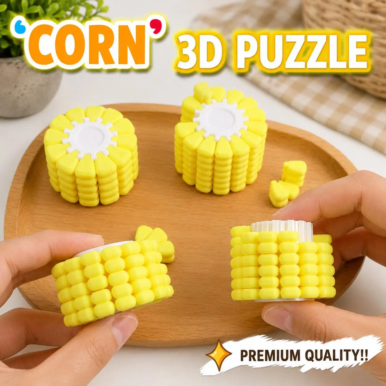 Corn Shape 3D Educational Puzzle Sensory Toy - Stress Reliever, Calming Tool, Skill Building, 2 Difficulty Levels, Party Favors for Party Bags (Home & Festive Supplies)