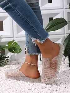 Women's Plastic Slippers, Closed Design, Anti-Slip Hollow Out, Cute Sandals, Lightweight Soft Sole, Home Water Shoes, Non Slip Slippers, Casual Home Slippers