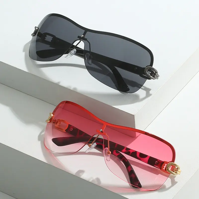 2026 Oversized Rimless One-Piece Sunglasses, Metallic 
