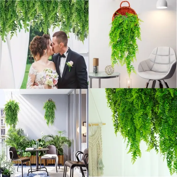 4 PCS Fake Hanging Plants 33.4 Inch Fake Plants Eucalyptus Leaves UV Resistant Fake Ferns Fake Vines Ivy Artificial Plants Outdoor Faux Plants Indoor Bedroom Living Room Boho Wall Porch Shelf Decor