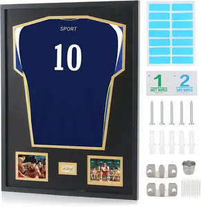 Jersey Frame Display Case, Jersey Frame With Photo Slots, Shirt Display Shadow Box, Signature Display Slot, 98% UV Protection, Football Basketball Soccer