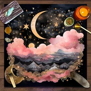 Pastel Moon Star Design Square Tarot Tablecloth, Dreamy Celestial Witch-style home decor Altar Cloth Multiple Sizes Polyester Fabric, Easy to Clean and Maintain Decorative Divination Cloth for Spreads & Rituals Gift for family and friends