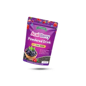 FITGUM Acai Berry Drink Powder with Chia Seeds – Berry Flavor Beverage Mix (10 Sachets)