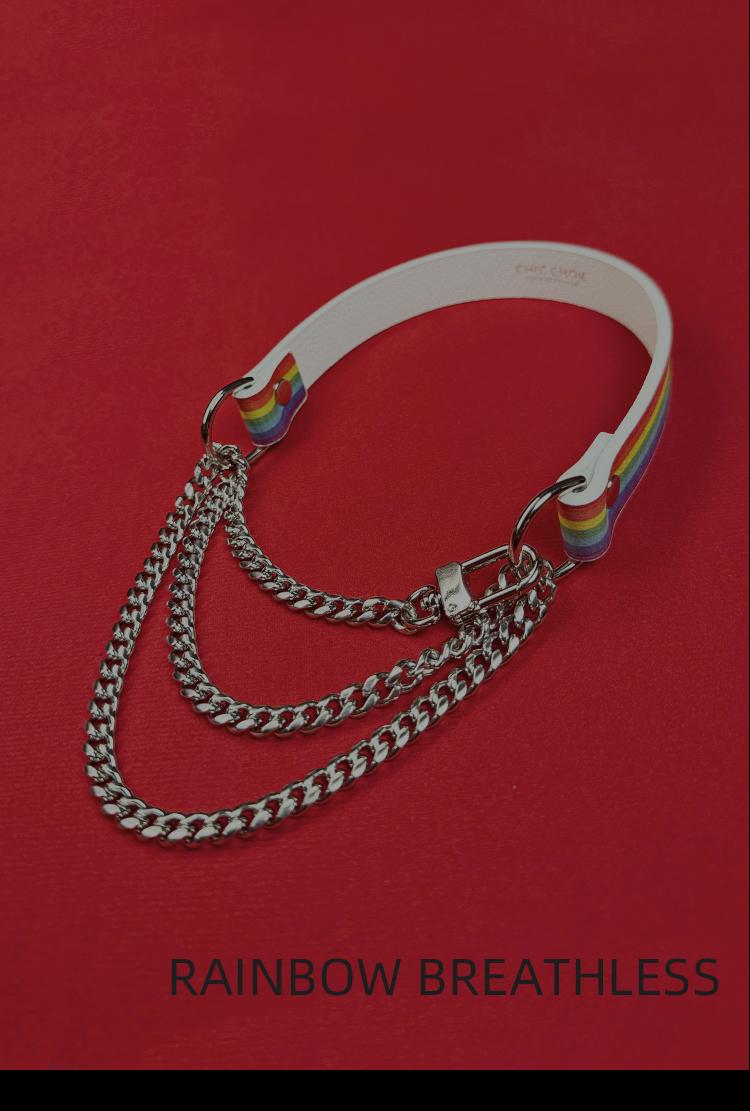 CHICCHOK Rainbow Breathless Fashion Leather Choker with Movable Thick Chains, Daily Wear, Unisex, Pride Moth Gift,Handmade Cowhide Leather Fashionable Jewelry Accessories Modern Versatile Accessories christmas gifts for gf gifts for women gifts