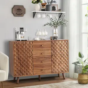 47 Inch Sideboard with Storage, Buffets Cabinet with 4 Drawers, Wood Storage Cabinets with 2 Door, Large Buffet Cabinets with Storage for Living Room, Bedroom, Dining Room