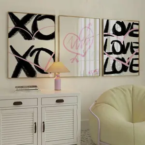 Set of 3 posters, pink and black wall art xoxo wall art pink print trendy wall art 3 piece wall art Girly Printable Pink Typography Bedroom
