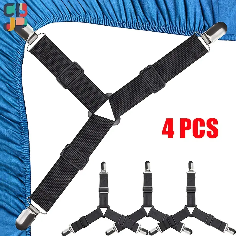 Sheet Holders, 4 pcs Adjustable Bed Sheet Straps, Fitted Sheet Holder Clips Fasteners Suspenders Gripper Locker Scrunchie for Bed Mattress Corners, Keep Sheet Firm Tight