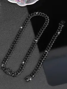 Hip Hop Charm Cuban Chain Necklace & Bracelet Set, Unisex Jewelry for Men & Women, High-Quality Zinc Alloy Iced Out Design, Daily Wear, Perfect Gift Idea, Jewelry Sets