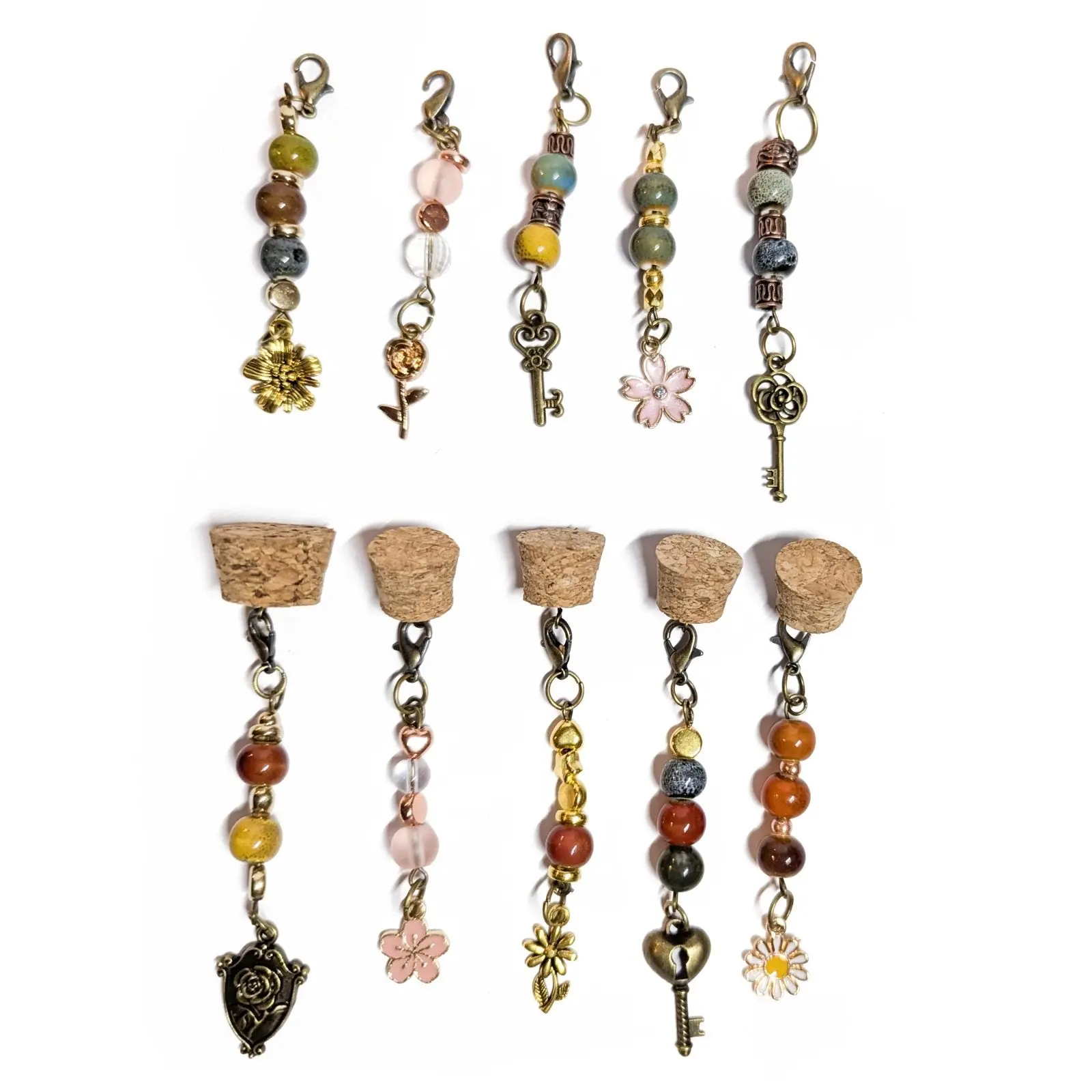 Mini Glass Vial Notebook Charms - Cottagecore Journal Accessories & Planner Keepsakes | Flower & Key Charms