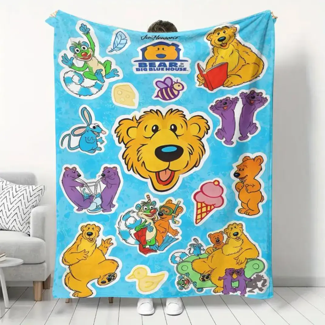 Soft Flannel Blanket Bear in the Big Blue House Cartoon Design, Cozy Throw for Living Room Office Sofa, Perfect Gift for All Seasons  Thin Blanket Dream