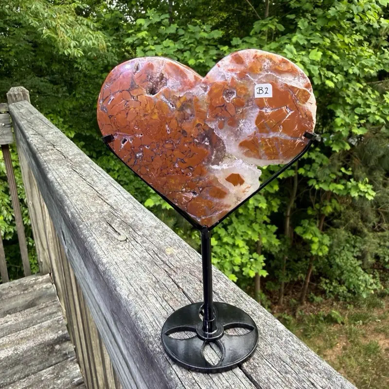 Brecciated Jasper Heart B2 - on Stand Crystal Heart Display Healing Decor