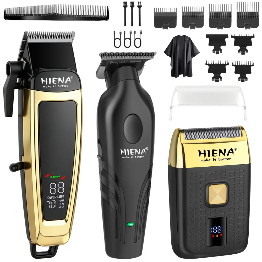 ✈️ HIENA 3-in-1 Cordless Grooming Kit｜USB Fast Charge, Adjustable Blade & Multi-Size Combs for Hair, Beard & Body Trimming. Perfect for Home & Travel, An Ideal Gift for Men