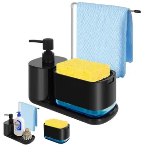 5-in-1 Soap Dispenser Set, Including Sponge Holder & Towel Rack & Hand Soap Bottle & Dish Soap Box, Restroom Supplies, Home Goods, Soap Container