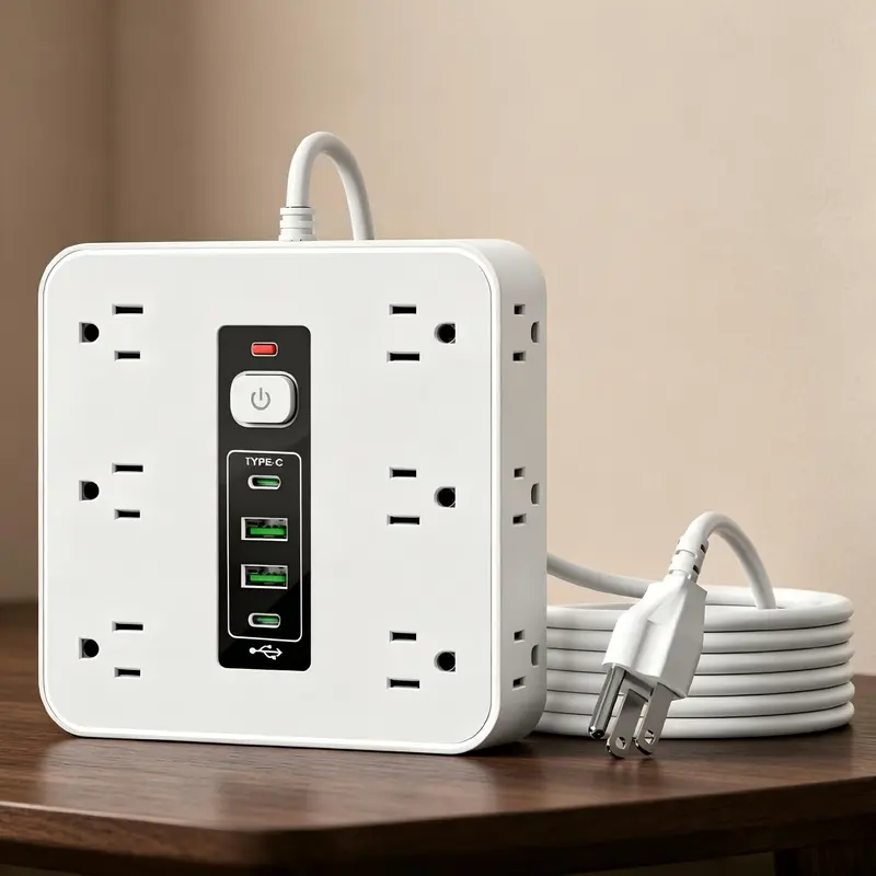 16-in-1 Surge Protector Power Strip, Multi-Function Charging Station with 12 AC Outlets, 2 USB & 2 Type-C Ports, Independent Power Switches, for Home & Office Use