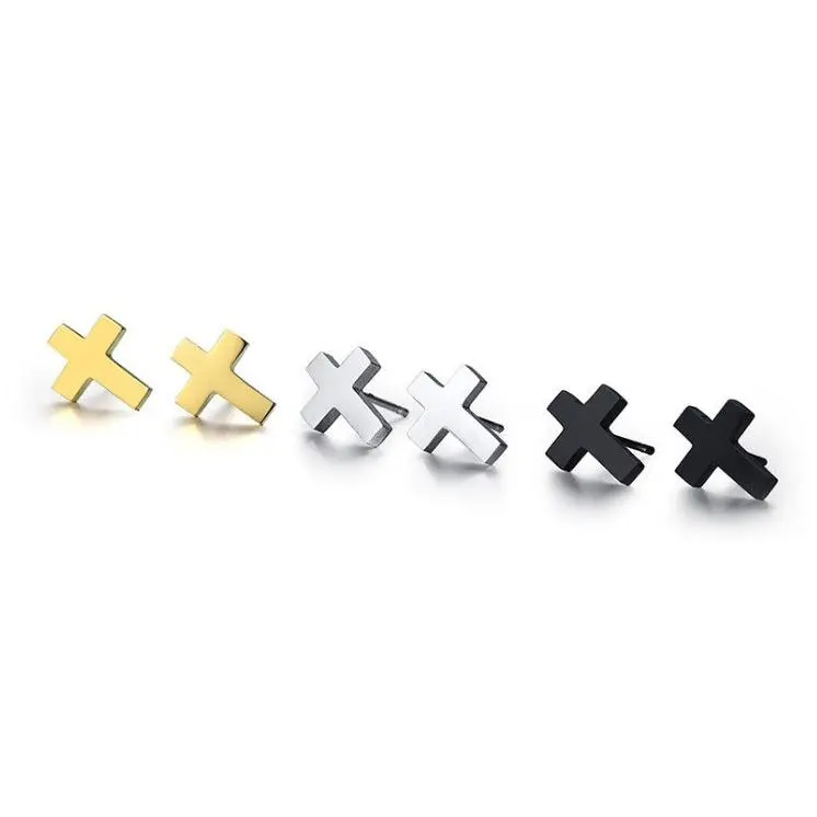 Jesus Cross Stud Earrings - Stainless Steel Christian Jewelry