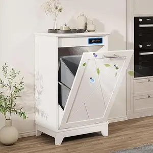 Vabches Trash Cabinet, Tilt Out Trash Cabinet w/Negative ion and deodorizing Function, Free Standing 10 Gallon Recycling Trash Can Cabinet for Kitchen Living Room