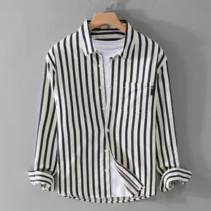 Color Matching Long Sleeve Men's Shirt Top Casual Striped Longsleeves Menswear Dress Day Outfit