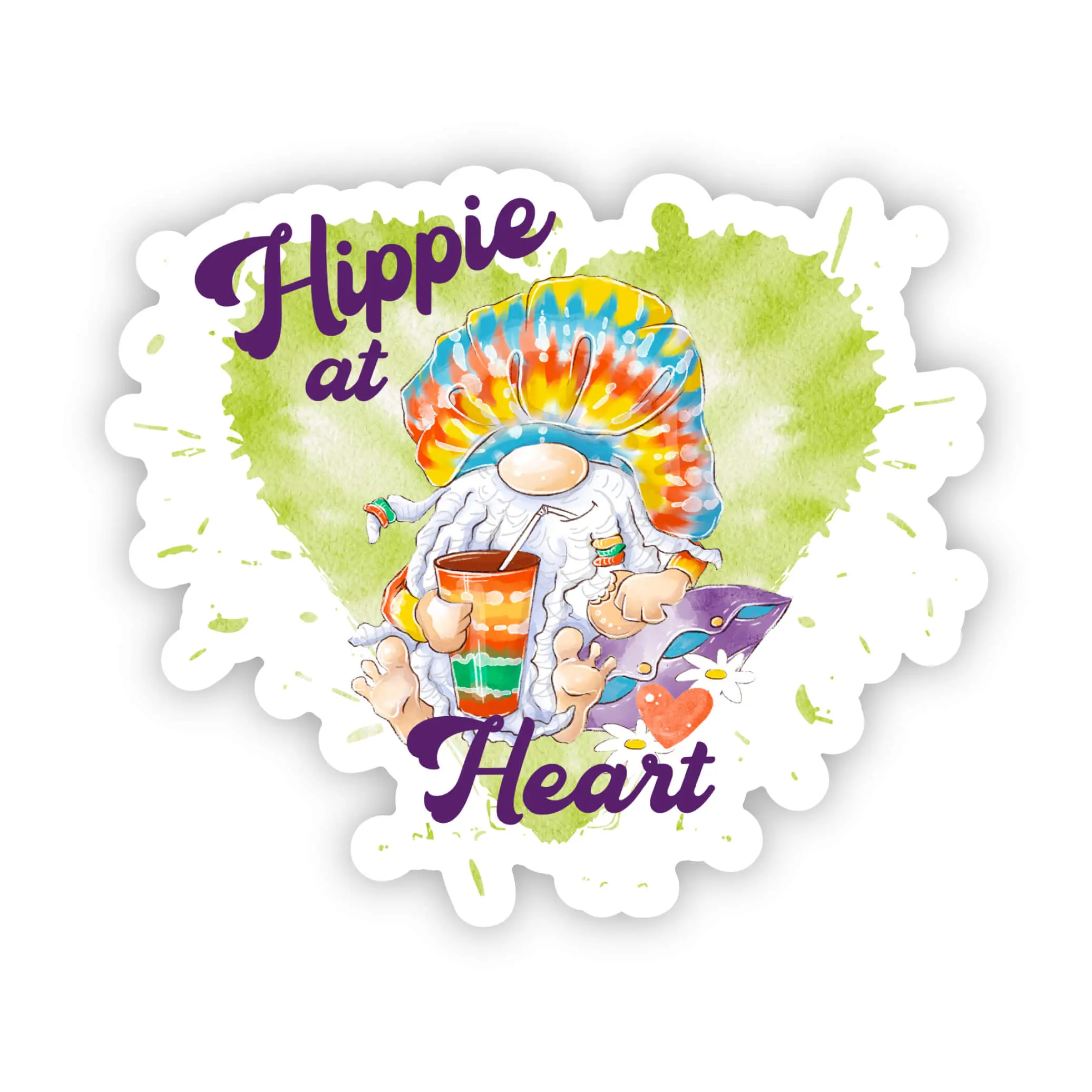 Retro Hippie Cricut Stickers - Hippie at Heart Gnome 3.0" x 2.6" Die Cut