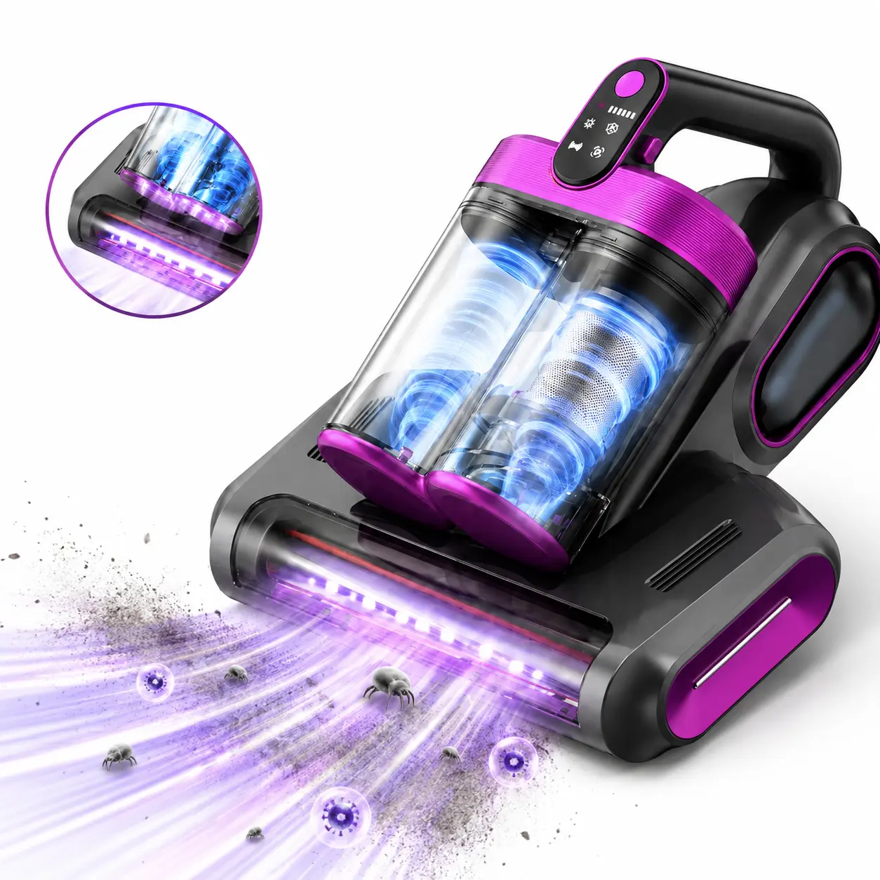 Cordless UV-C Mattress Vacuum Cleaner, House Cleaning Gadget for Beds, Sofas and Upholstery, Double Dust Cup Handheld Vacuum