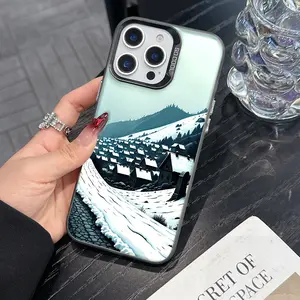 1pc Iphone Colorful Silver Case With Winter Village Scene Snowy Mountain Road Castle Tower And Houses Landscape Design For Iphone16 16PLUS 16pro 16PROMAX Iphone15 15plus 15pro 15PROMAX Iphone14 14Plus 14Pro 14ProMax Iphone13 13Pro 13ProMax Iphone12 12Pro