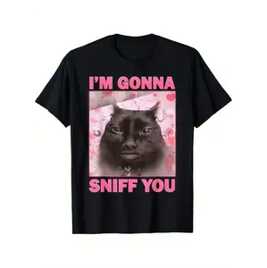 Cotton I'M Gonna Sniff You Funny Brainrot Cat Graphic T-Shirt,  180Gsm Soft & Breathable Regular Fit Casual Round Neck Tee For Men & Women, Summer Comfortable Unisex Gift  Funny Cat T Shirt, Comfortable Clothing |       Playf T-Shirt For Men and Women