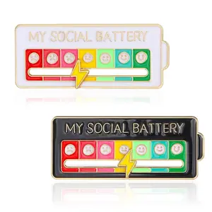 2 Pack Social Battery Slider Pin - Interactive Mood Pin for Introverts, Funny Social Battery Creative Badge for Jackets & Backpacks - Novelty Accessories & Cute Gifts for Friends, Her