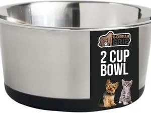 Super Large No-Spill Stainless Steel Dog Bowl,  Stainless Steel Metal Dog Bowl, Rubber Base, Heavy Duty Feeding Dish, Food Grade BPA Free, Less Sliding, Quiet Pet Bowl for Cats and Dogs, Holds 2 Cups (16 fl oz), Black