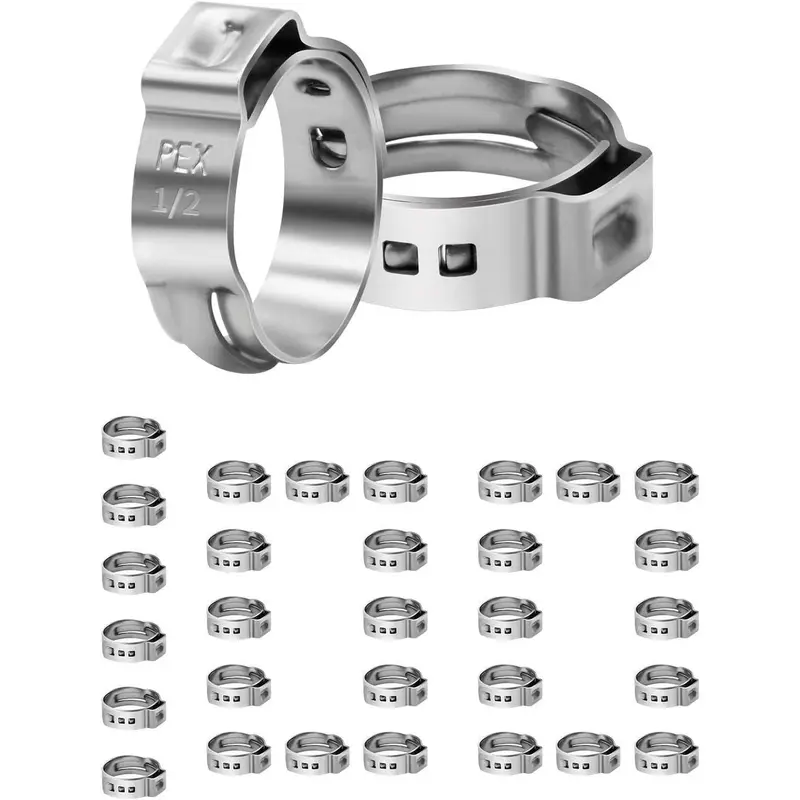 Stainless Steel Single Ear PEX Cinch Clamps - PEX Accessories, 1/2" or 3/4" Fit, 3/4" Clamps for Tubing Pipes & Pipe Fittings & Accessories, 50/100/200 Pack