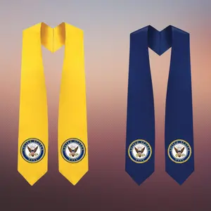 US Navy - Military Inspired Graduation Stole Honor Sash Gold and Navy Blue