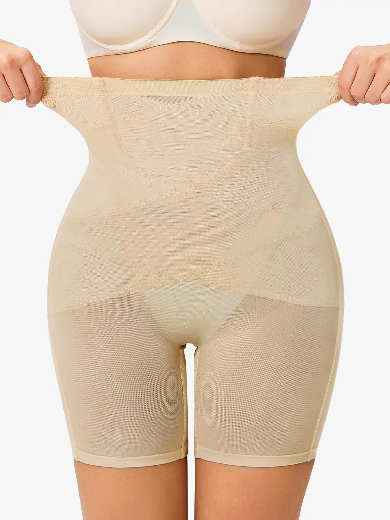 Women's Solid Sheer High Waist Shapewear Shorts, High Waisted Shapers, High Stretch Tummy Control Shaper, Ladies Shapewear Bottoms for Daily Wear, Underwear, Tummy Control Clothing