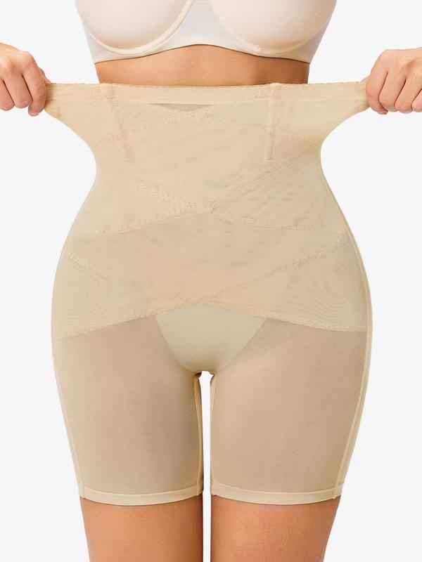 Women's Solid Sheer High Waist Shapewear Shorts, High Stretch Tummy Control Shaper, Ladies Shapewear Bottoms for Daily Wear