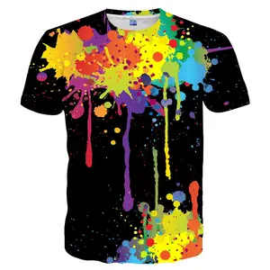 Unisex Vibrant Rainbow Paint Splatter Drip 3D Print T-Shirt for Music Festivals, Art Parties & Casual Daily Outings