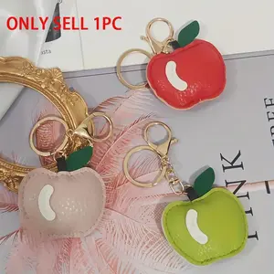 Cute Cartoon Fashion PU Leather Apple Bag Pendant Keychain, Decorative Accessories for Women Men Students Friends Gifts