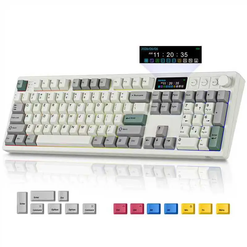 BOYI K104Pro Full Size Creamy RGB Mechanical Keyboard,2.2" Smart Screen&Media Knob,VIA Programmable Tri-Mode BT/2.4GHz/USB-C Gasket Mounted PBT Keycaps Pre-Lubed Hot-Swappable Bsun Linear Switches Custom NKRO Keyboard for Gaming/Woring/Mac/Win
