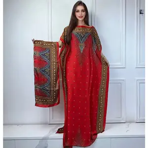 African Muslim Lady Summer Boho fashion Printed Kaftan holiday Dress loose Streetwear Abaya with belt beach dress