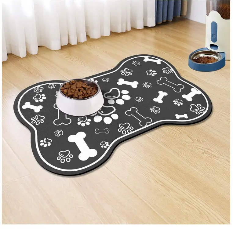 Dog Cat Food Mat,Rapid AbsorbentPet Feeding Mat, Bone Shaped Dog Placemat Water Bowl Mat with Rubber Backing,No Stains Dog Cat Food Mats Indoor, Pet Accessories Supplies
