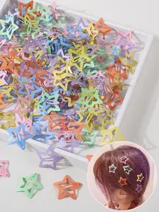 Girls' Random Color Enamel Coated Bb Clips, Cute Five-Pointed Star Hairpins for Daily Use, 20pcs Stylish Hair Accessories Set