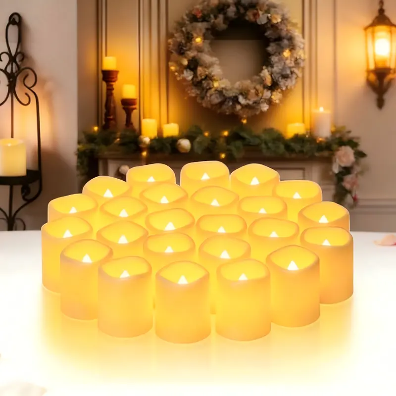 24-Pack Bulk Flameless Votive LED Lights - Polypropylene, Realistic Flashing Flame, 200+ Hours Lighting, Bright Soft White Glow, Worry-Free Decor, Festive Decorations, Romantic Festive Decorations, Ideal for Weddings & Parties, Indoor Use
